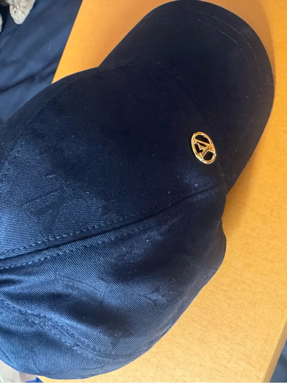 Louis Vuitton Black Monogram Embossed Baseball Cap with Gold Pin - Picture 11 of 11